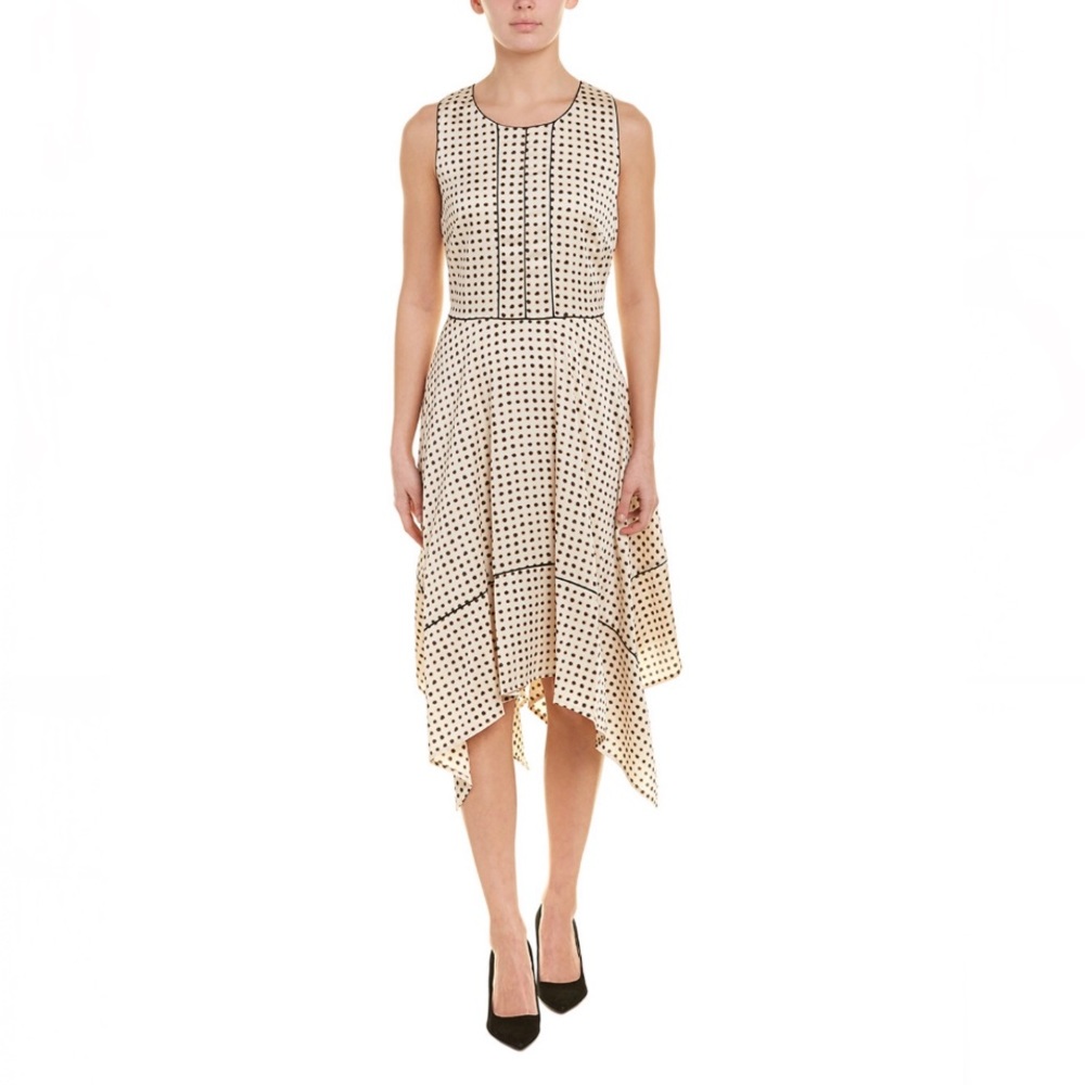 Donna Karan Polka Dot A-Line Handkerchief Midi Dress